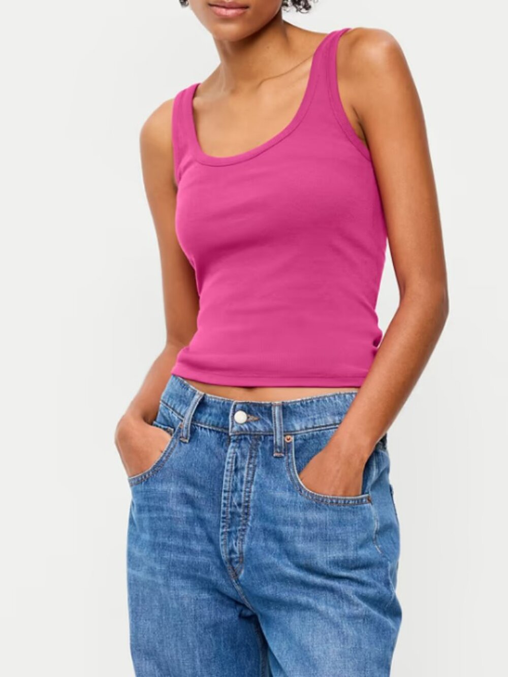 A New Day Cotton Blend Ribbed Scoop Neck Sleeveless Layering Tank/Tee Hot Pink